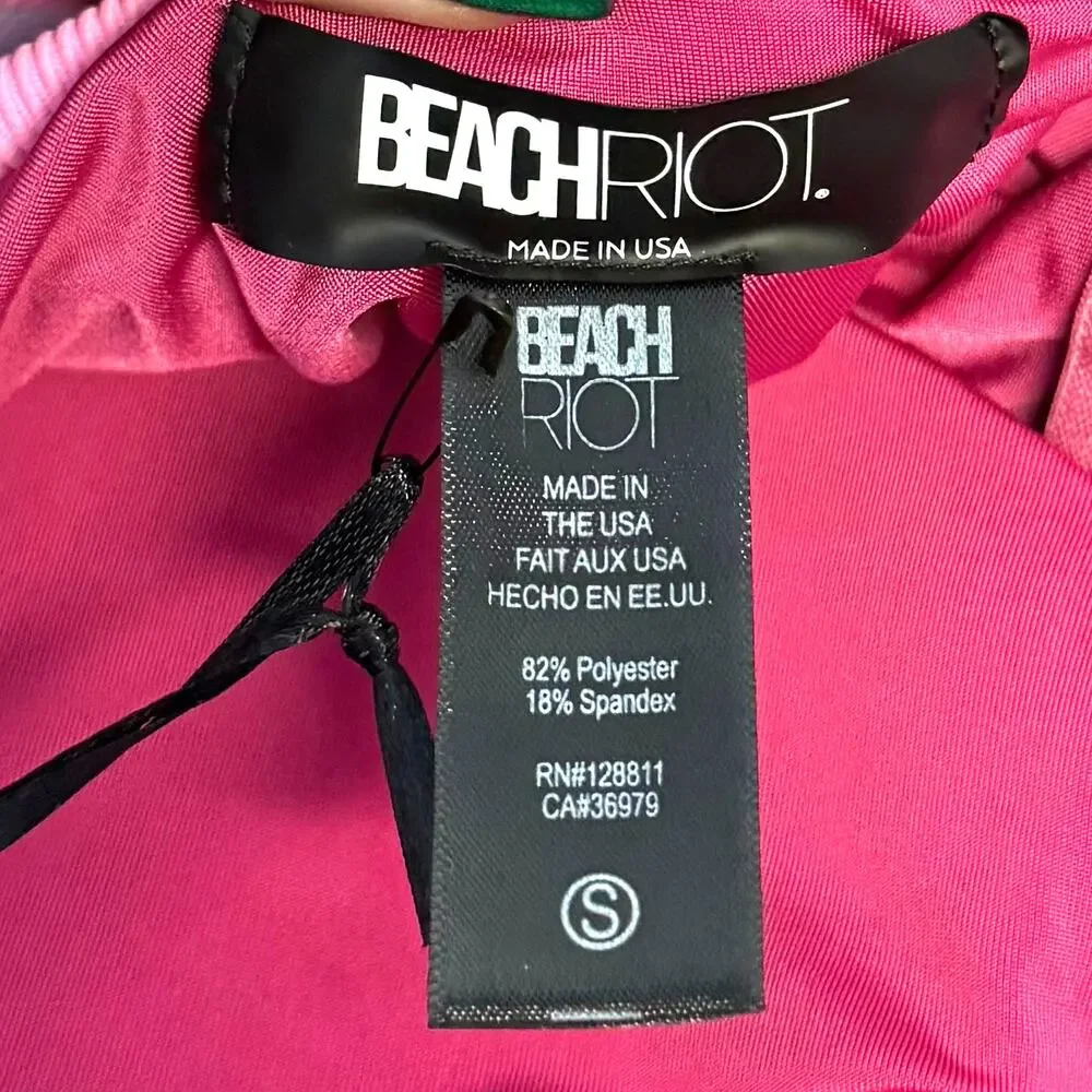BEACH RIOT Jessa Bandeau One Piece Swimsuit Small Pink Raspberry Colorblock NWT - Picture 10 of 12
